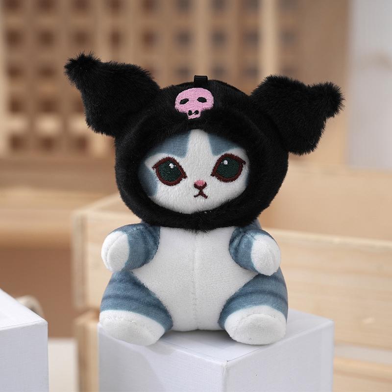 Kawaii Sanrios Crossdressing Cat Plush Doll Toy Cute Cartoon Stuffed Keychain Backpack Pendant For Kid Gifts