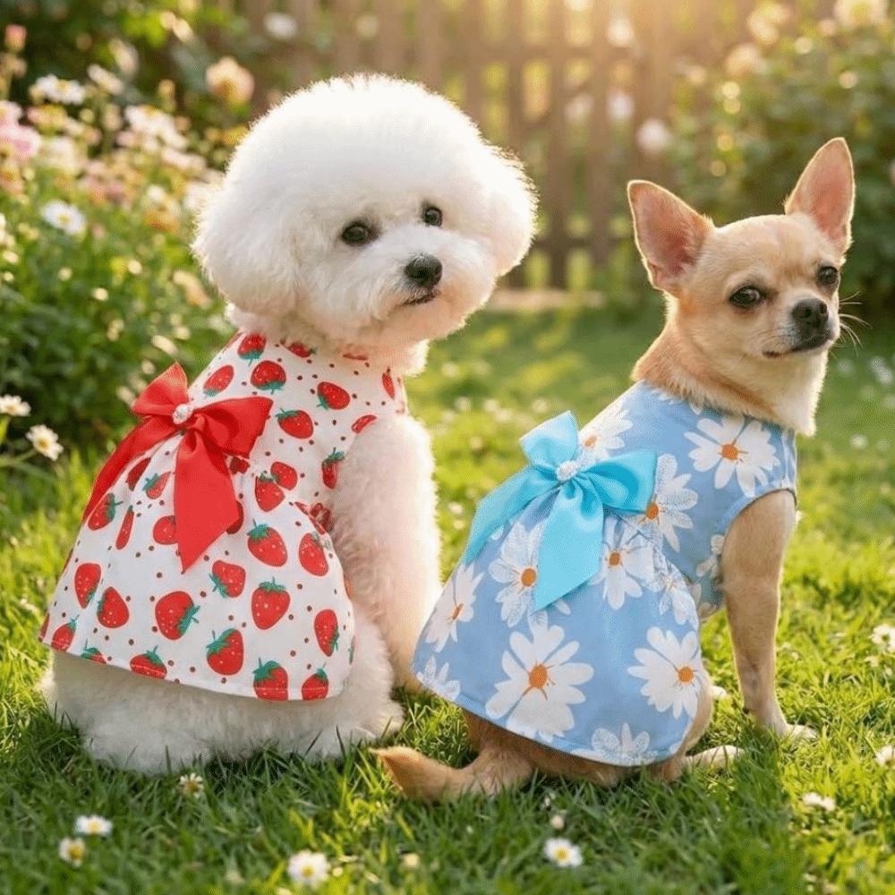 Daisy Pattern Summer Dog Princess Dress Bow Lace Dog‘s Spring Dress  For Puppy Poodle Chihuahua Etc