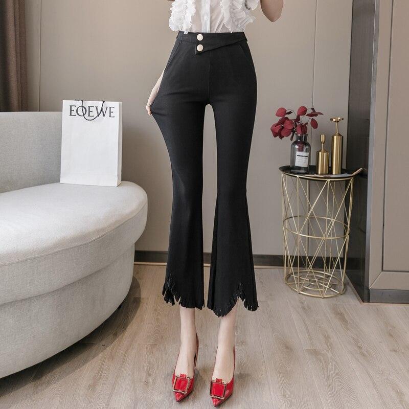 Korean Fashion Streetwear Summer High Waist Women's Skinny Tassel Capris Pants for Women Skinny Flare Pants Woman Trousers