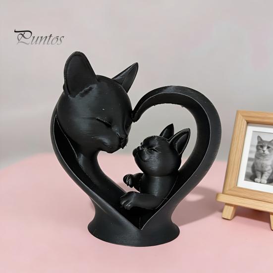 Милая кошка, домашний декор, фигурка матери и ребенка, 3D-печатная скульптура сердца для декора стола, статуэтка с гладкой поверхностью, современное искусство, гостиная, кабинет,