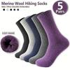 5 Pairs Womens Merino Wool Socks Hiking Warm Winter Thick Thermal Crew Cozy Cabin Ladies Gift Comfy Boot Work Socks