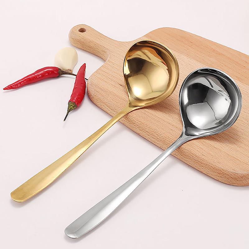 Stainless Steel Big Head Round Spoon Net Red Golden Dinner Long Handle Stirring Dessert Spoons For Kitchen Accessories Gadgets
