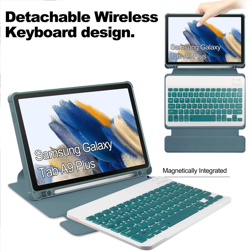 Чехол с Bluetooth-клавиатурой для Samsung Galaxy Tab A9 Plus SM-X216 SM-X210 SM-X218, прозрачный кожаный чехол с вращающейся на 360° клавиатурой