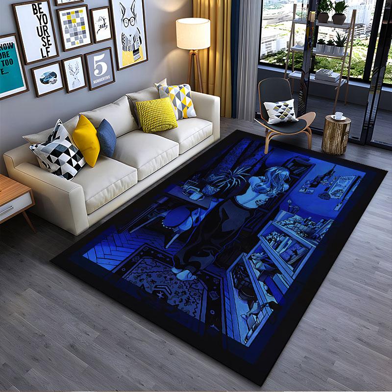 Girl in Blue Room Art Carpet suitable as a non-slip mat for the living room or bedroom sofa