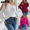 Autumn and Winter Casual Solid Color Cut-out Off-the-shoulder Long-sleeved Pullover Sweater for Women