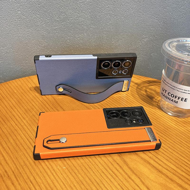 Чехол для мобильного телефона Samsung S23 Ultra с узором из кожи личи, подходит для SAMs22ul, противоударный, полностью закрывающий, с подставкой-браслетом, деловая обложка