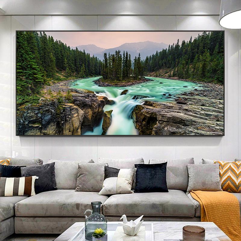 Национальный парк Джаспер, холст, картина, озеро с горным лесом, пейзаж, жикле, постеры, принты для декора стен гостиной