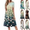 Women's Loose Casual And Fashionable Round Neck Short Sleeved Printed Mid Length Dress