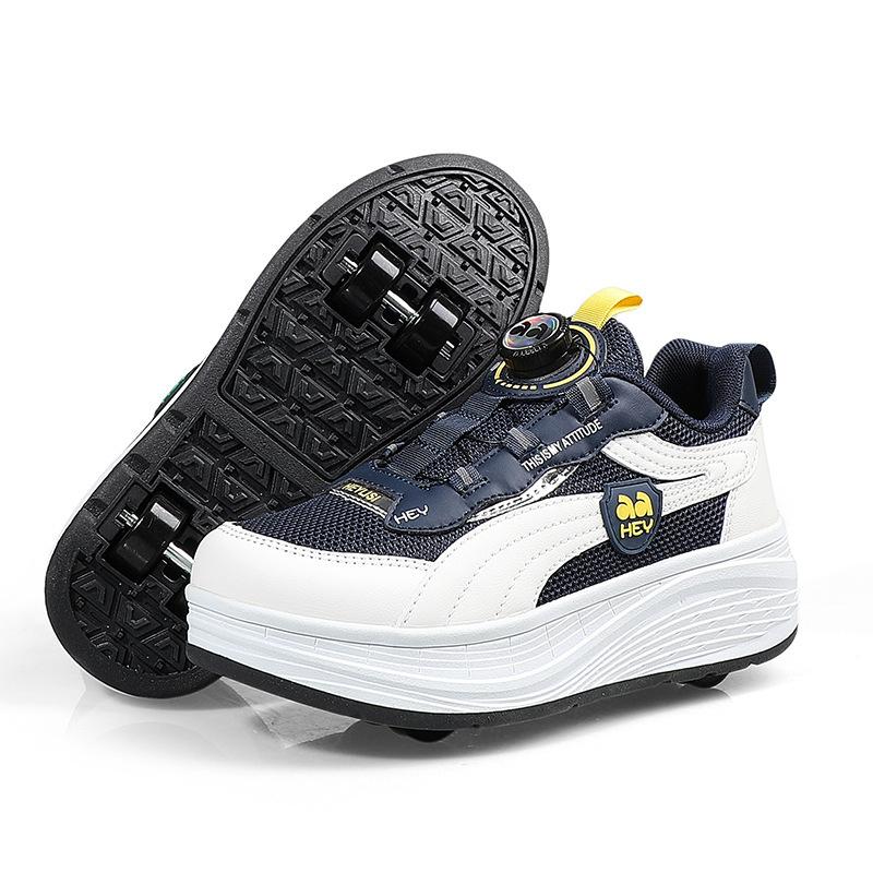 Children's Four-wheel Runaway Shoes for Boys and Girls Universal Wheeled Shoes Shrinkable Double-row Skates Casual Sneakers