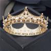 Baroque Royal King Diadem Men Crystal Pearls Metal Tiaras Wedding Crown Hair Jewelry Big Head Ornaments Prom Party Accessories