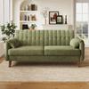 Modern 2-Seater Sofa in Chenille with Thick Seat Cushion, Tufted Backrest, 2 Armrest Cushions, Side Pockets; Solid Wood Legs, Easy to Assemble, Green