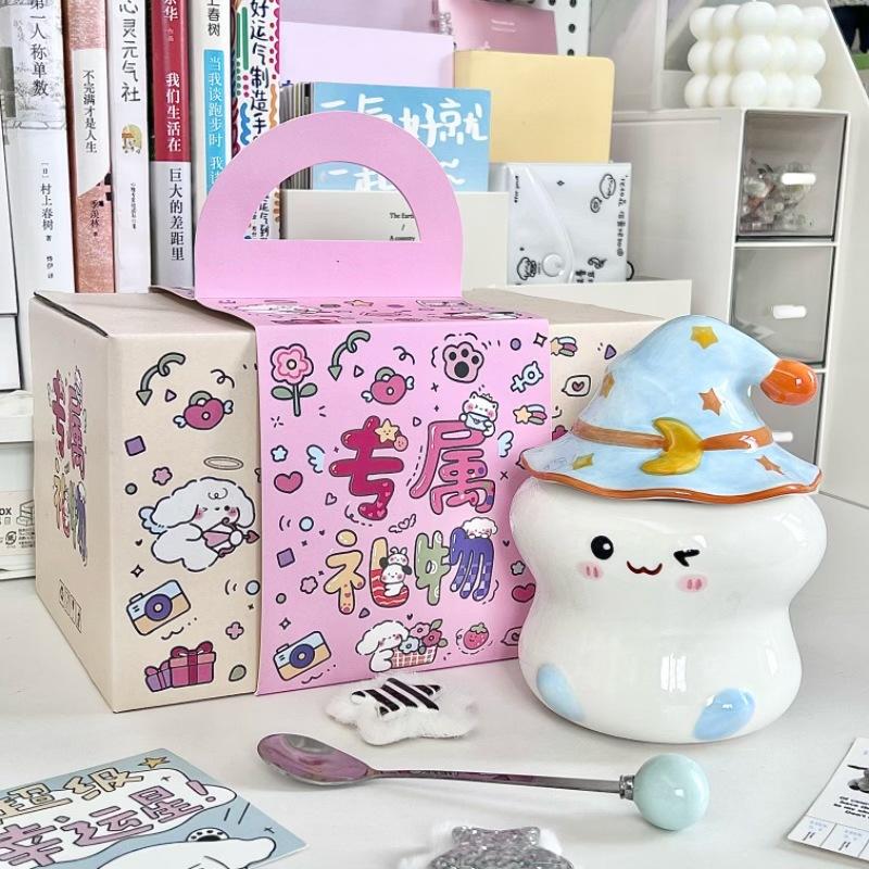 Милая кружка с привидением, с крышкой и ложкой, подарок на день рождения для девушки с высокой ценностью, офисная керамическая чашка для воды, сувенир