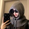 Корейская балаклава для женщин Зимняя теплая шапка-капюшон Шарф Цельная вязаная шерстяная шапка Защита ушей Шапка-пуловер