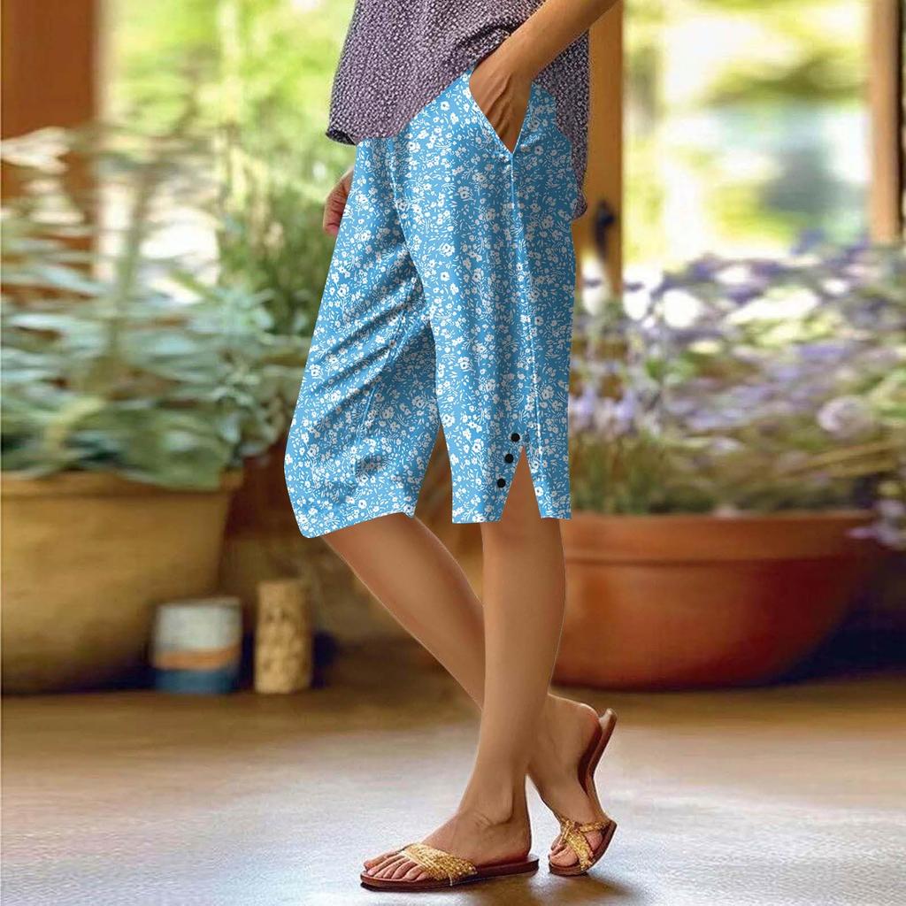 Женские брюки с принтом, модные повседневные шорты с карманами и эластичной резинкой на талии