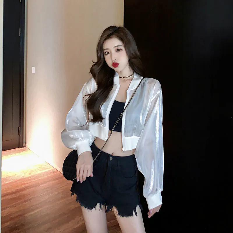 WTEMPO Весна-лето Женские повседневные короткие пальто на молнии Женские однотонные повседневные универсальные кардиганы с круглым вырезом и защитой от солнца