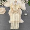 Doll Collar Cut Out Lace Dress Elegant Short Sleeve