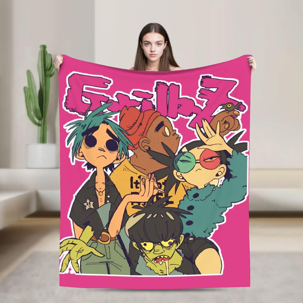Music Band Gorillaz Crew Flannel Blanket Soft Throw Blanket for Outdoor Airplane Travel Fashion Bedspread Sofa Bed Cover