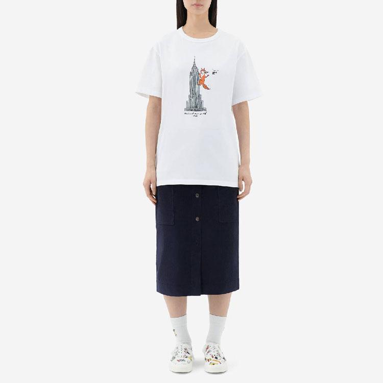 Maison Kitsune SS22 Afternoon Fox Capsule Collection Pattern Printed Short Sleeve T-Shirt Unisex Tops White IU00163KJ0008-P100