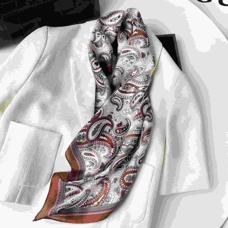Black And White Simple Cashew Flower Square Scarf Silk Scarf Women'S Ethnic Style Waist Scarf Small Square Scarf Decoration High-End Waist Scarf Scarf