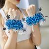 6Pcs Curve Trim Wrist Flower with Star Decor Children Stage Performance Elastic Band Bracelet Elastic Cheerleading Metallic Pom Poms Ponytail Holder