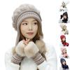 Fashion Winter Hat Gloves Set For Women Girls Warm  Pompoms Winter Snow Ski Hats Knitted Caps And Gloves