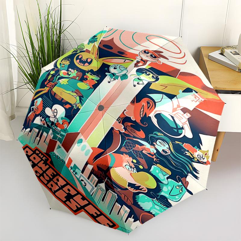 1pc Colorful Adventure in the City of Bellwood Automatic Open/CloseCartoon Umbrella, Portable Compact Umbrella for Men & Women G017