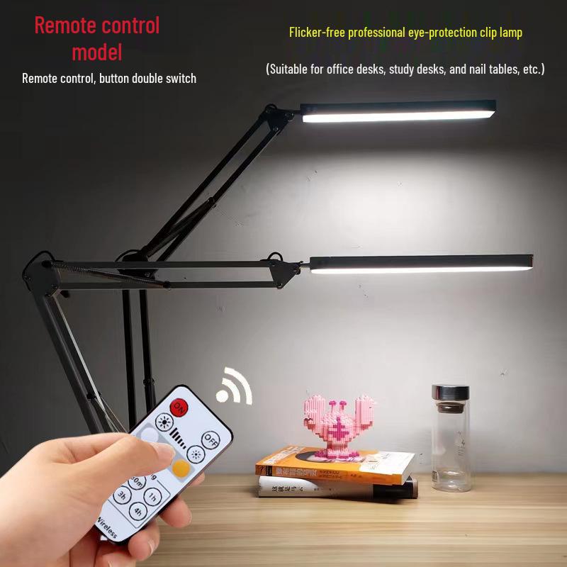 Светодиодная складная настольная лампа с дистанционным управлением и длинным плечом, с защитой глаз для освещения учебы или общежития, питание от USB, с клипсой