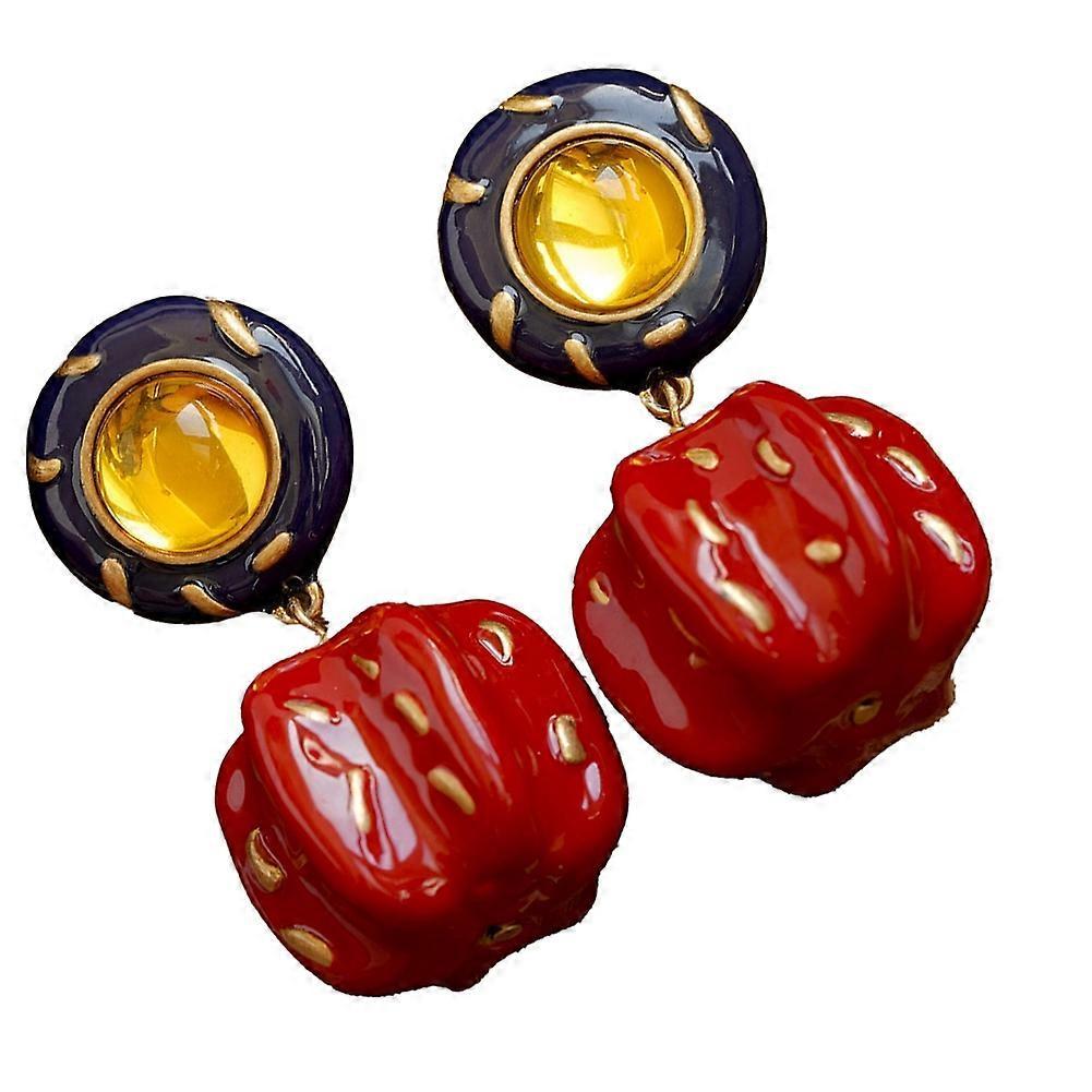 Vintage Red Pumpkin Stud Earrings Women'S Autumn/Winter Exaggerated Premier Enamel Ear Accessory