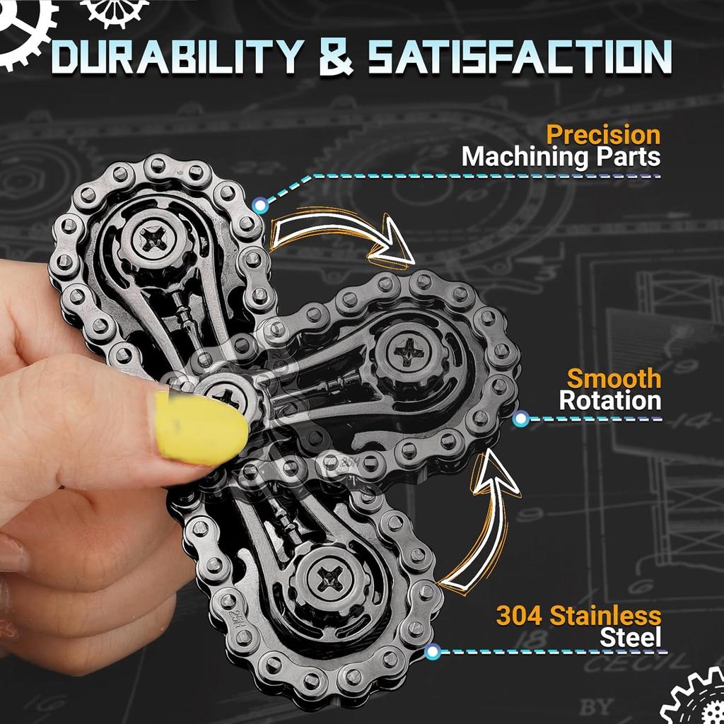 Bike Chain Gear Fidget Spinner for Stress Relief, Metal Sprocket Chain Fidget Toy, Kinetic Desk Novelty Hand Finger Spinner for Anti-Anxiety, Cool Toy