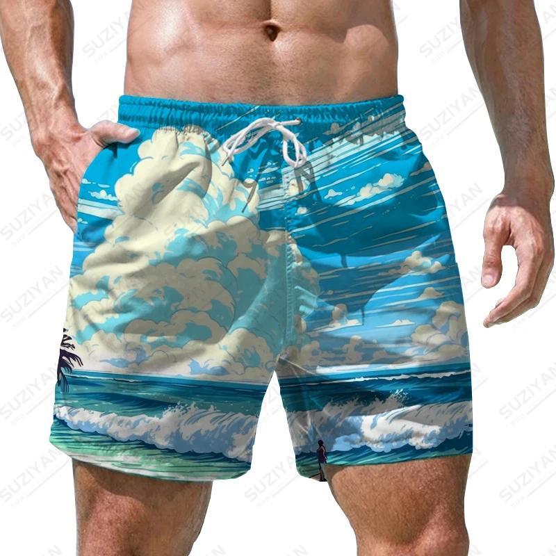 Sea Wave Pattern 3D Print Men's Shorts Quick Dry Swim Shorts Casual Beach Pants Oversized Sports Shorts Trend Men Clothing
