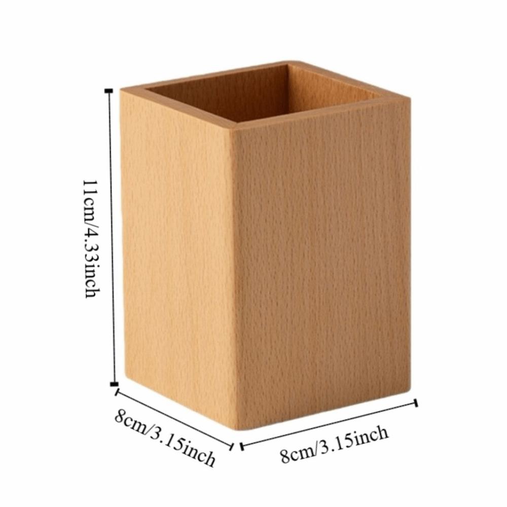 Desktop Storage Hickory Wood Pen Holder Simple Makeup Brush Organizer Office/School Supplies
