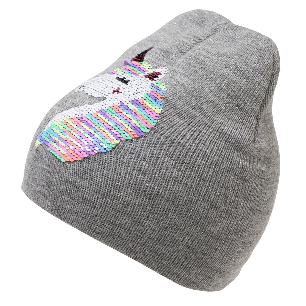 Childrens Girls Reversible Unicorn Sequins Beanie Hat