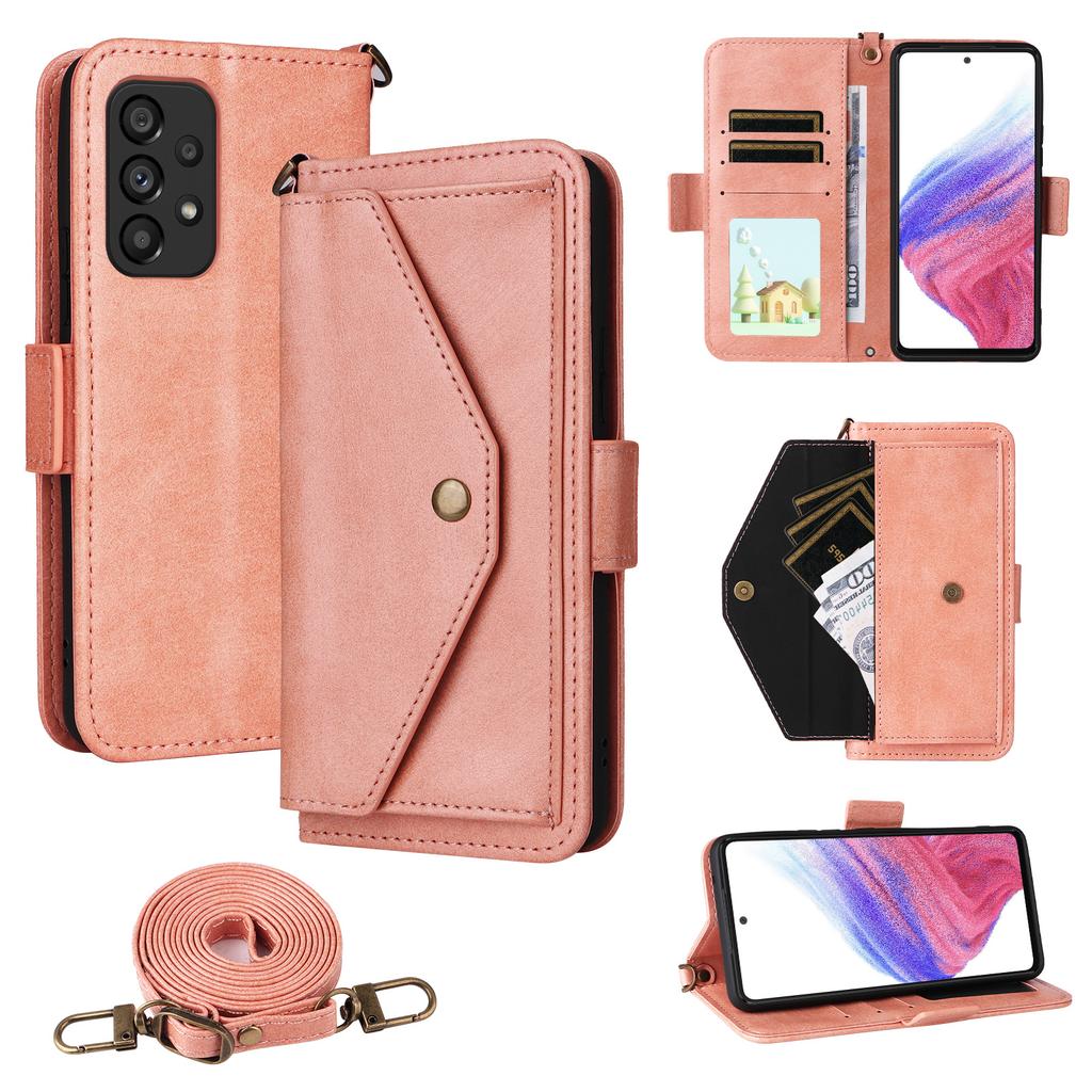 Кожаный чехол для Samsung Galaxy A53 5G с магнитной застежкой, кошельком-подставкой и ремешком через плечо
