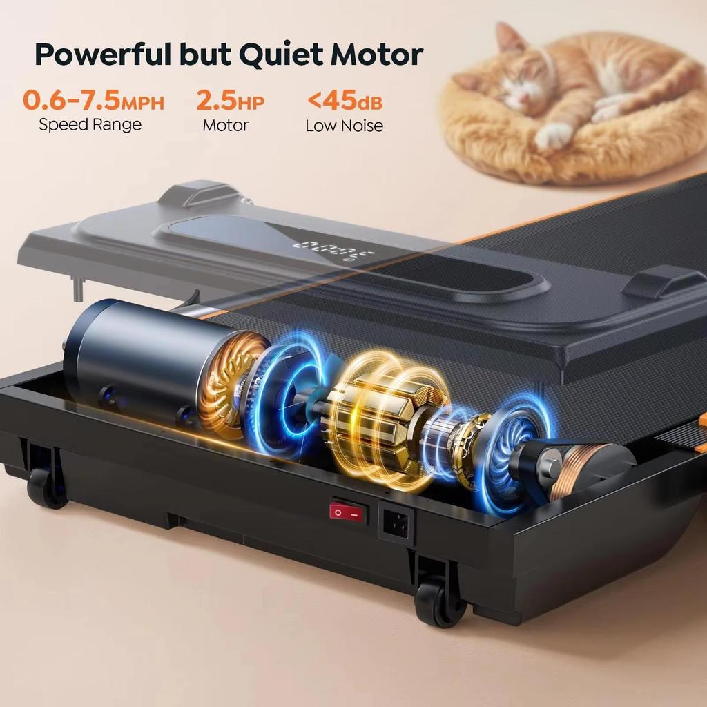 Foldable Treadmill Incline Portable Under Desk Folding Walking Pad 0.6-7.5mph Max Load 120KG with LED Bluetooth Home Treadmill