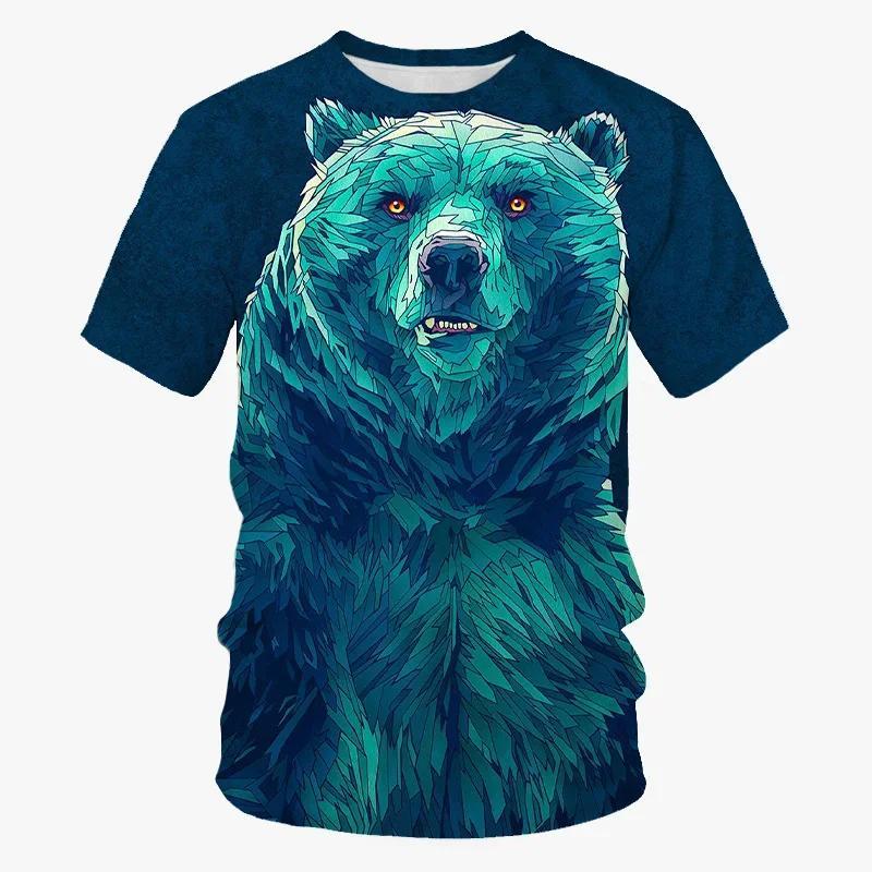 Cool Art Bear Design T-shirt Men's Clothing Short Sleeves O-neck T Shirts Print Street Harajuku Trend Fashion Animal Tees Top