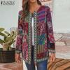 ZANZEA Этнический принт Повседневный длинный рукав Женский кардиган Тонкий Верхняя одежда