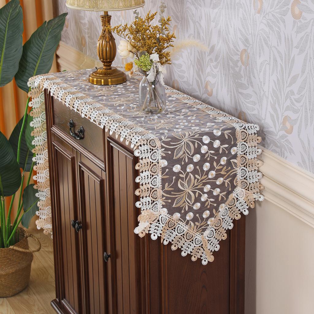 Европейский кружевной настольный флаг, пыленепроницаемая вышивка, выдолбленные салфетки и декоративные чехлы для подставок, ТВ-прилавки, ткань, атмосферные настольные флаги