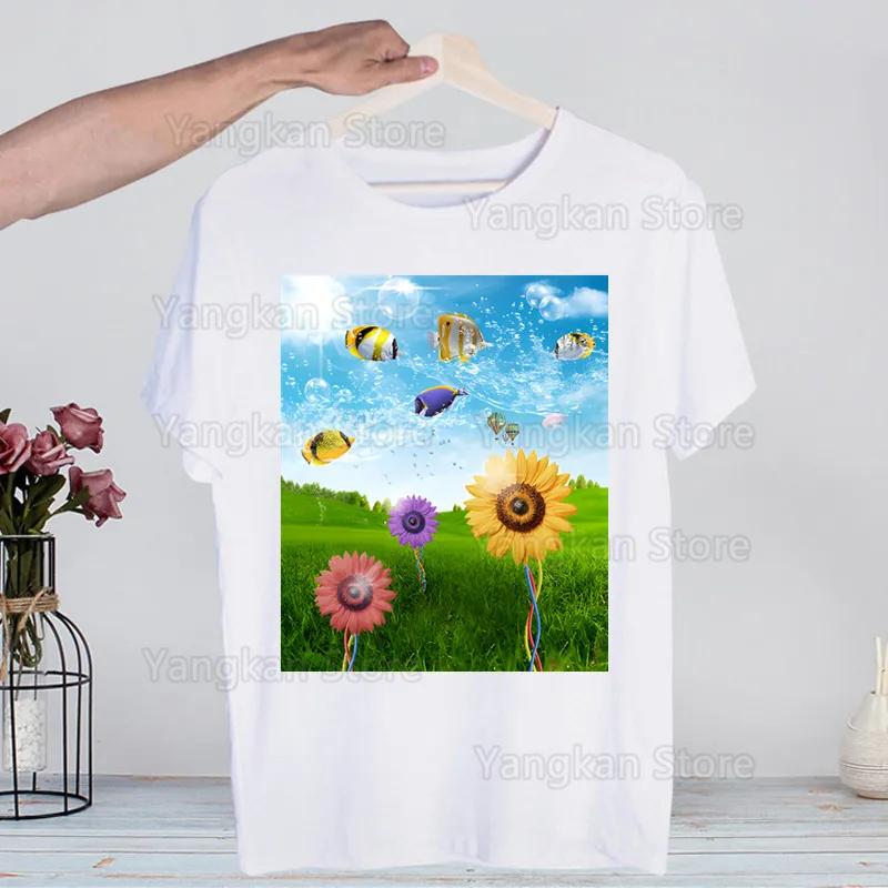 Frutiger Aero Men Shirt Harajaku Mens Clothing Summer Streetwear Casual Loose Print Tee Short Sleeve Tops