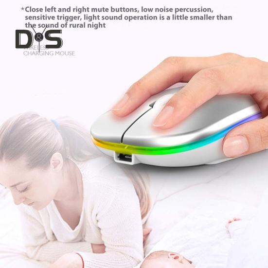 Беспроводная Bluetooth-совместимая мышь, перезаряжаемая мышь для ноутбука со светодиодной подсветкой, мышь с двухрежимным подключением USB 2.4G