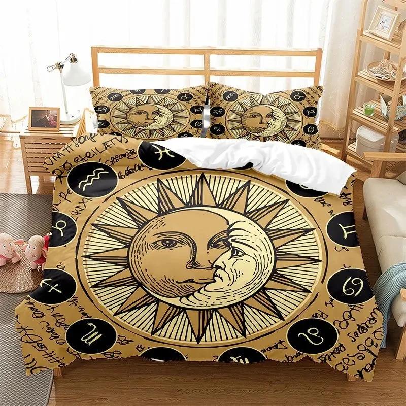 Sun And Moon Bedding Set King/Queen Size Twelve Constellations Zodiac Comforter Cover Adults Astrology Polyester Duvet Cover