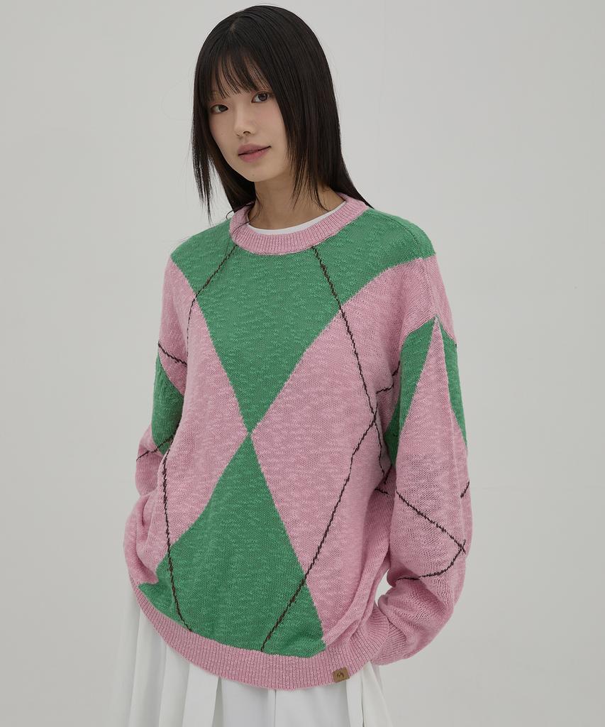 WAIKEI Big Argyle Boucle Knit Green