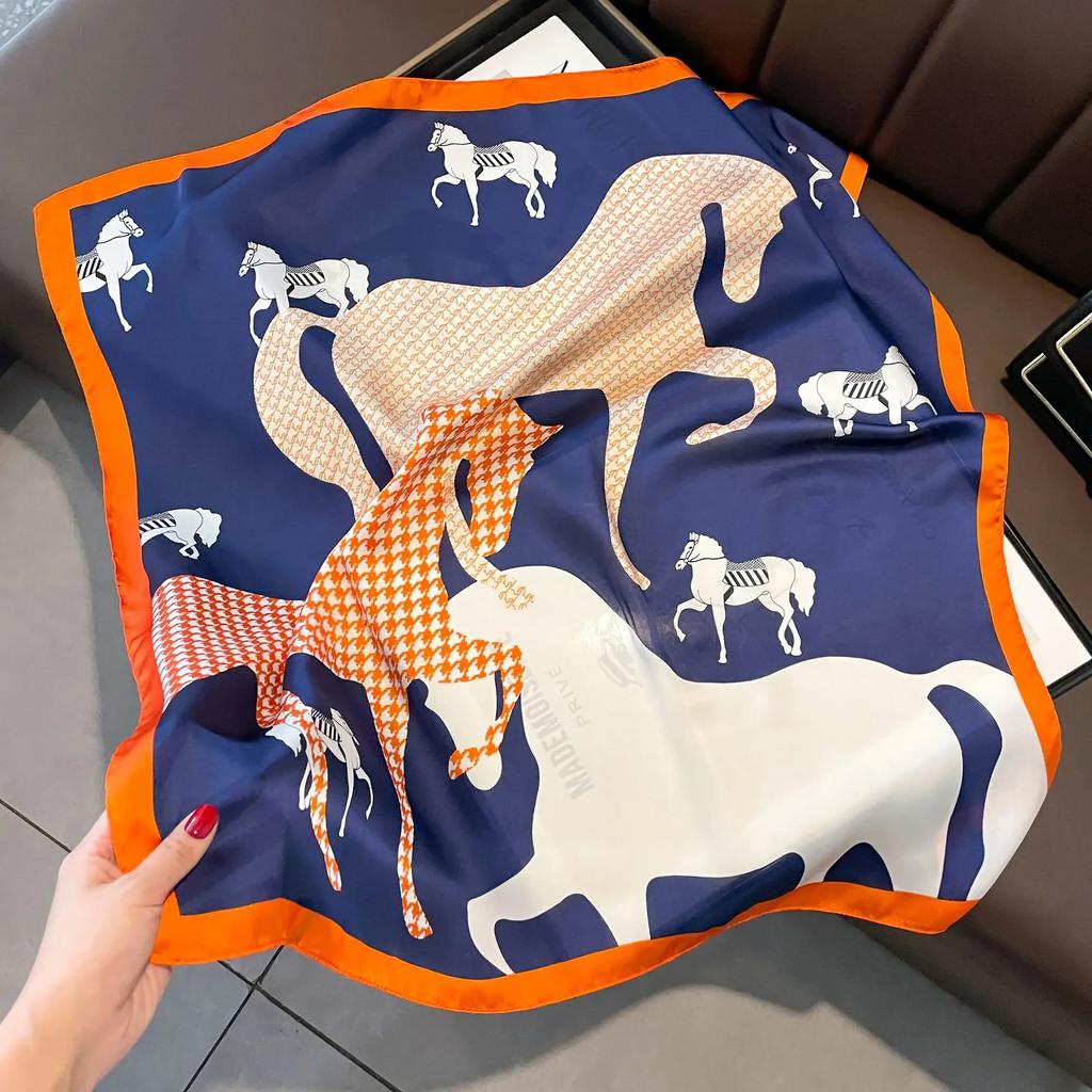 Plaid Silk Square Scarf Women Satin Shawl Wrap Hijab Female Hair Band Wrist Luxury Headkerchief 70*70cm Echarpe Bandana