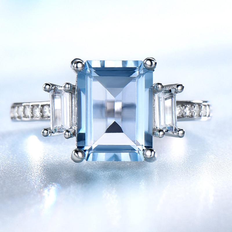 Gica Gema S925 Чистое Серебро Морской Синий Топаз Квадратное Персонализированное Высококачественное Кольцо Для Женщин Модное Классическое Свадебное Обручальное Ювелирное Подарок