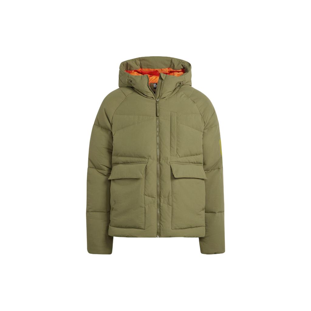 Adidas Solid Color Zip Hooded Down Jacket Men Outerwear Green HN9931