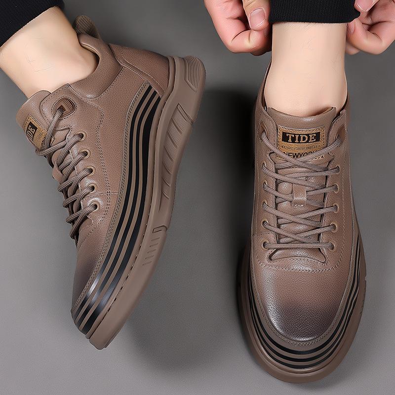 Мужская обувь 2025 осень новая трендовая обувь на платформе мужские кожаные туфли уличные рабочие спортивно-повседневные туфли 2025