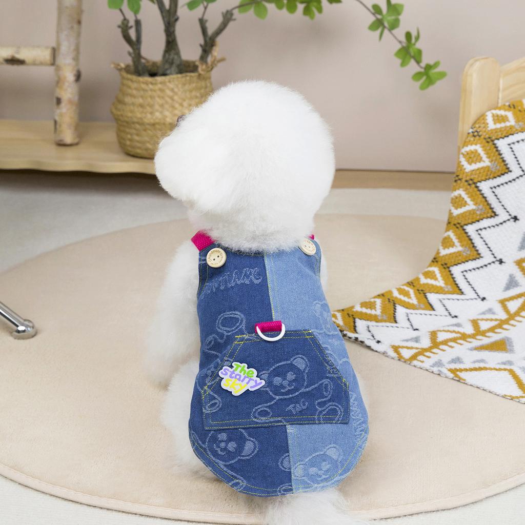 Spring and summer puppy pet clothes, cat, small dog, Teddy Schnauzer, Pomeranian, Bichon Frize, color-blocked denim vest