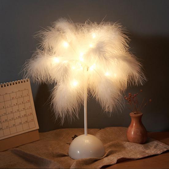 Yousheng Feather Night Light Table Lamp LED Romantic Bedside Lamp for Girls Room Wedding Party Decor Battery Powered Decorative Accent Light for Home