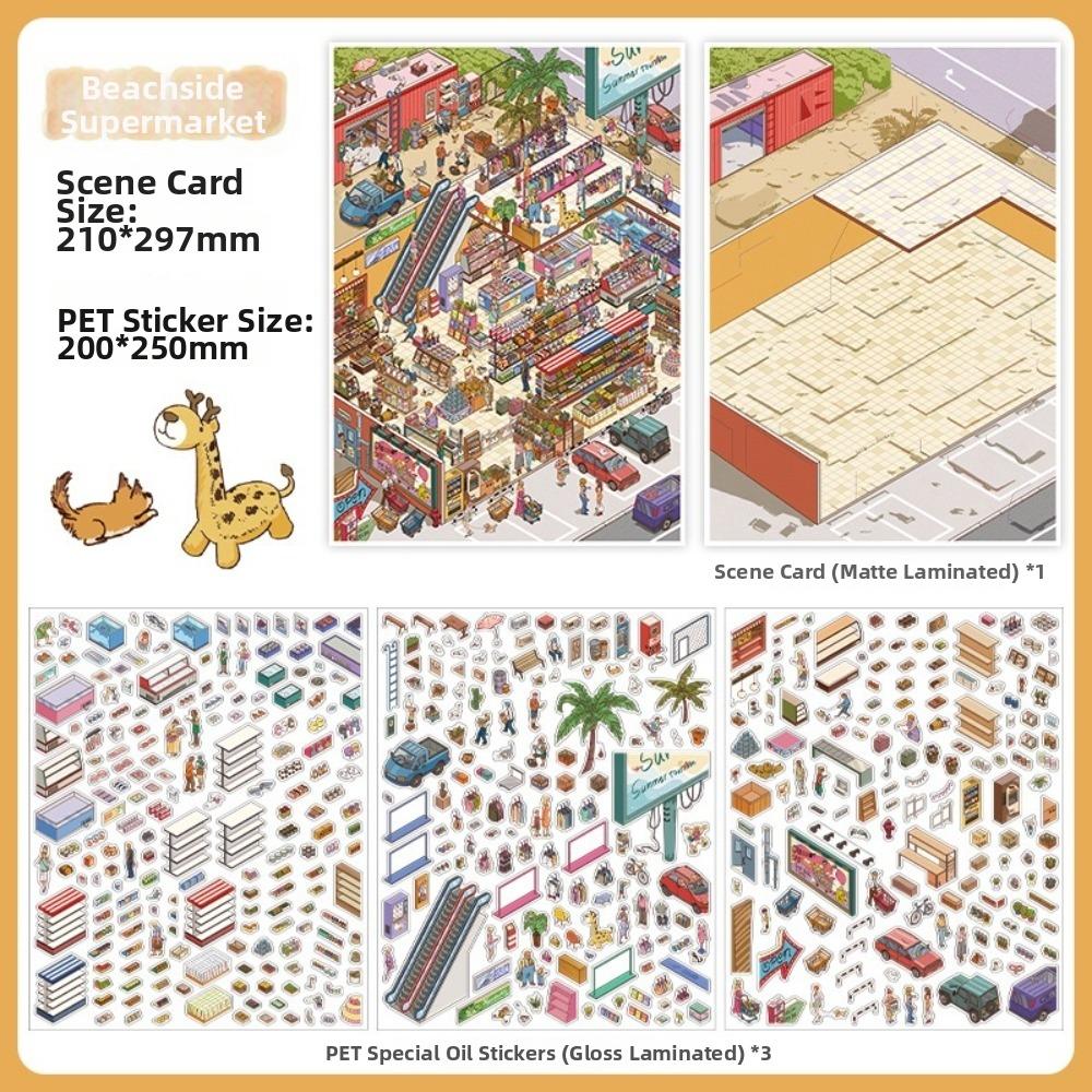 Shop Theme Stationery Stickers PET Die Cut Mini Landscape Sticker Stacking Stickers Children Gifts