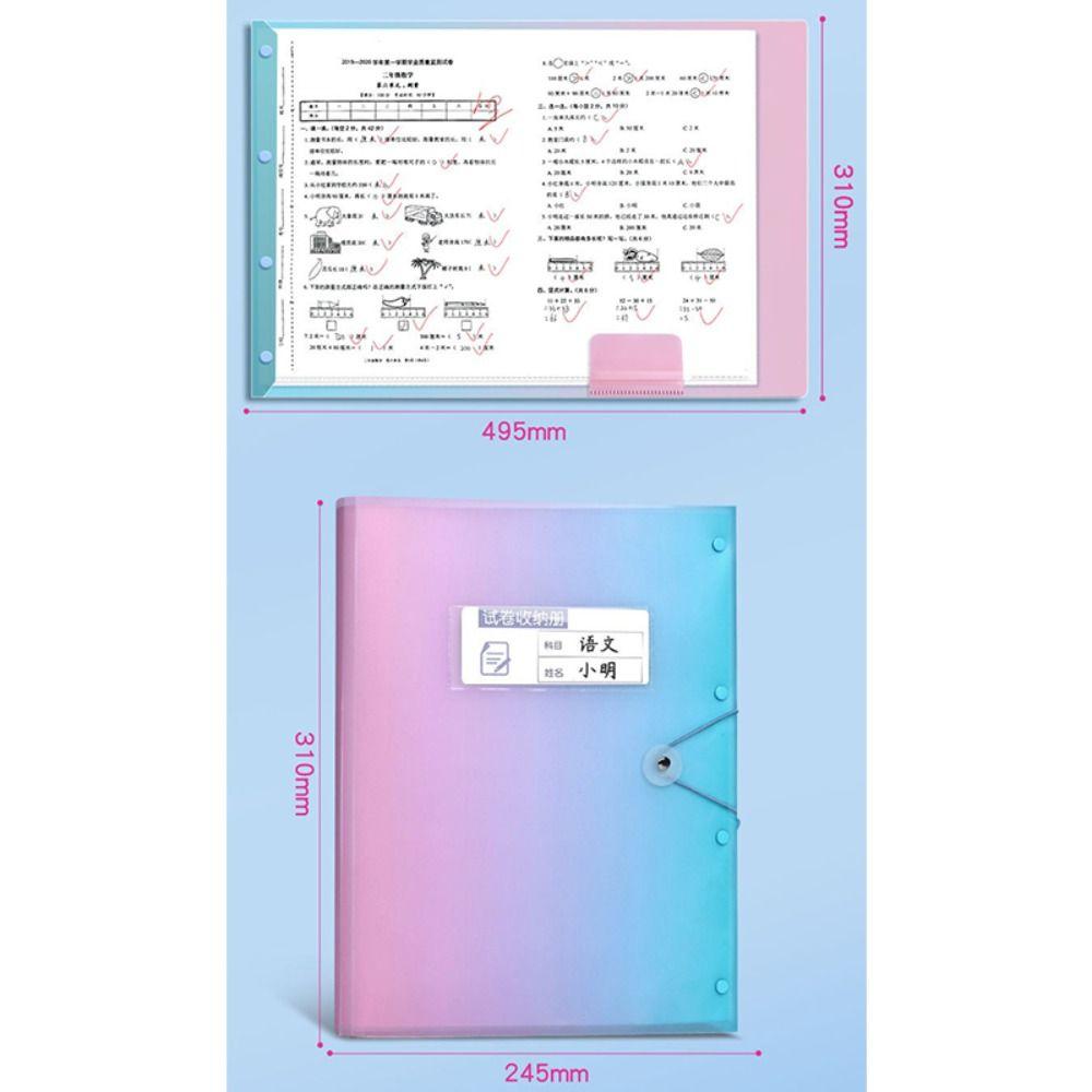 Transparent A3 File Folder Gradient Color Insert Paper Storage Booklet Document Organizer  Students