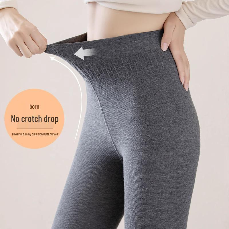 Женские серые колготки в вертикальную полоску - Не сползающие, с плюшевой подкладкой, плотные, теплые, с компрессионным эффектом для похудения для ношения весной, осенью и зимой.